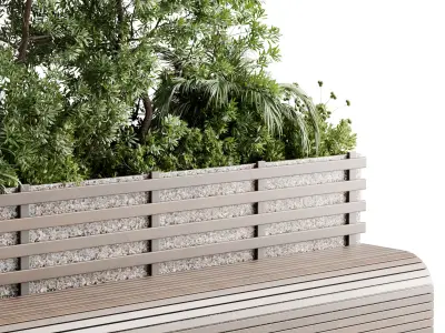 Urban Environment - Urban Furniture Bench with Plants Set 58 3D model