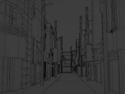 Cartoon Street Scene v2 3D model