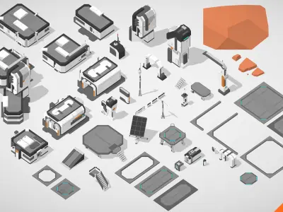LowPoly SciFi Outdoor Pack Low-poly 3D model