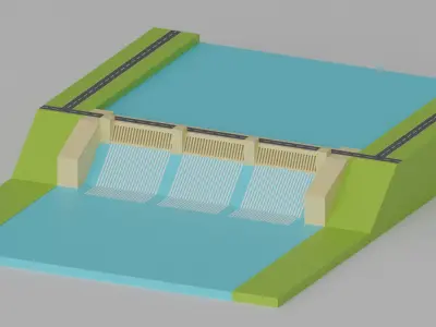 Cartoon Dam Hydroelectric Power Station Low-poly 3D model