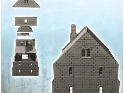 Double houses with central building and floor 6 - World War Two  3D print model