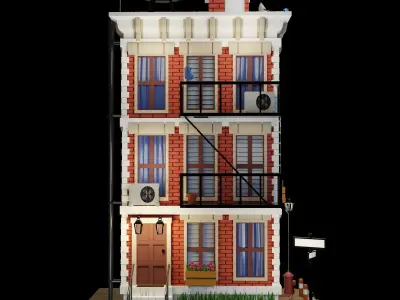 Brick European apartment building Low-poly 3D model