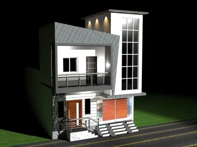 Elevation house on street at night 3D print model