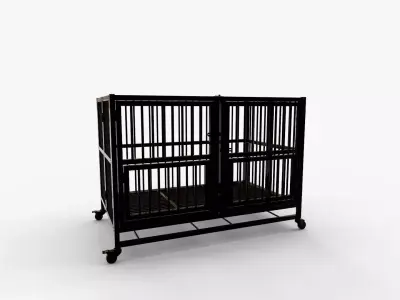 Wonline Heavy Duty Folding Metal Dog Cage Rolling Double Door 3D model