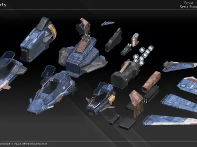 RSF Spaceship Modular Fighter Kit Low-poly 3D model