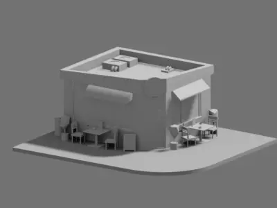 Low Poly Isometric Cafe Low-poly 3D model