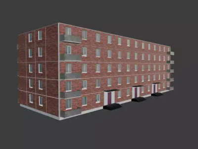 Brick Building 5 Floors Low-poly 3D model