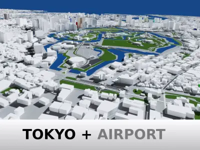 Tokyo full city and airport Low-poly 3D model