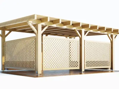 Wooden gazebo with boxes for greenery 3D model