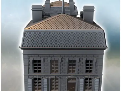Baroque-style hotel with Mansard roof double roof arrows and mul 3D print model
