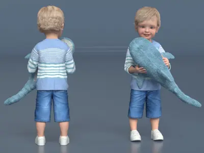  Boy Holding IKEA Stuffed Shark Toy Fur 