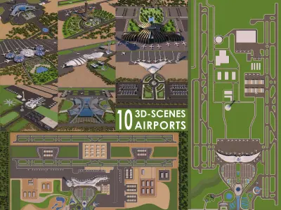 10 Full Scenes Projects - Architecture Airports - Big Bundle 3D Model Pack