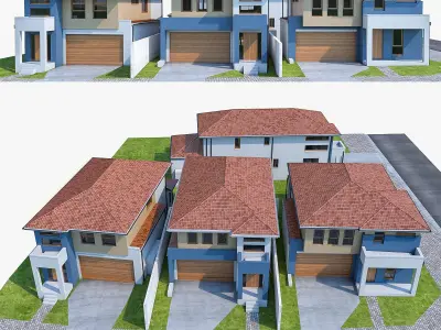 Neighborhood Houses Collection - 4 Pack Low-poly 3D model