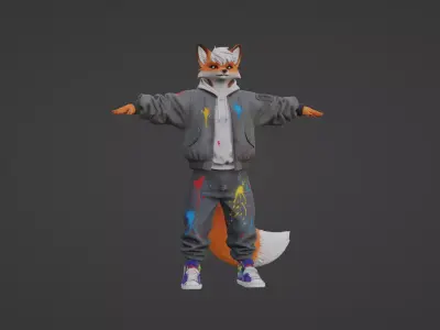 Futuristic Anthro Wolf Base Mesh - Techwear Character Low-poly 3D model