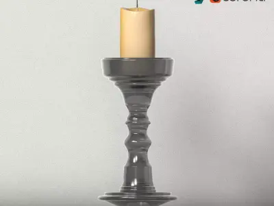 Candlestic and candle with flame 3D model
