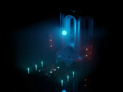 Futuristic Abstract Concept Art Scene with lighting and fog Low-poly 3D model