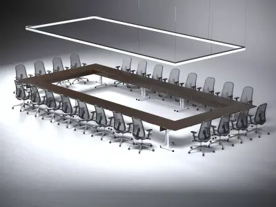 Modern 24-Person Conference Table with Linear Lighting 3D model