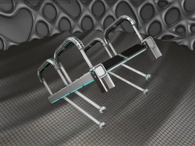 Sci-Fi Stairs - 25 - Silver Blue Neon Light Version Low-poly 3D model