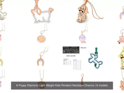 8 Puppy Diamond Light Weight Kids Pendant Necklace Charms 3D Model Pack