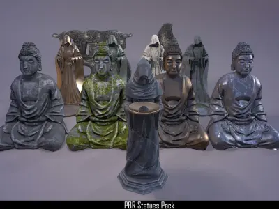 PBR Statues Pack Low-poly 3D model