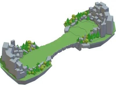 Isometrical Level Island and Bridge Area Low-poly 3D model