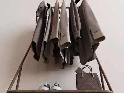 Modern Wood Clothes Rack 3D Model 3D model