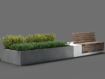 bench1046 concrete benches and plants in park 3D model