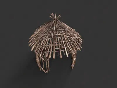 Primitive Wood Stick Jungle Shelter 4 Low-poly 3D model