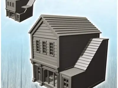 Western building with side stairs 24 - Cowboy USA America ACW Am 3D print model