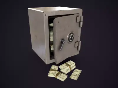 Old safe with money Low-poly 3D model