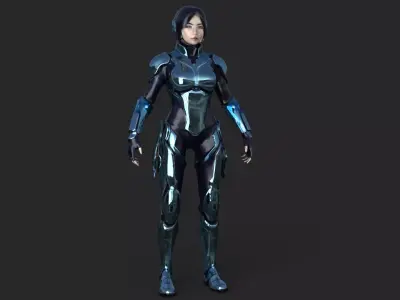 Futuristic Asian Girl Low-poly 3D model