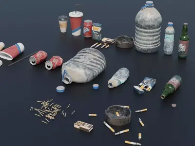Trash Set PBR Game Ready box Low-poly 3D model