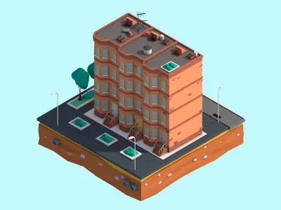 Cartoon Low Poly New York Street House  Low-poly 3D model