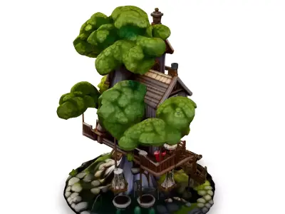 Charming Fantasy Treehouse Game Asset Low-poly 3D model