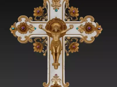 Divine Glory Cross - Ornamental Gold and Ivory Crucifix 3D Model 3D print model