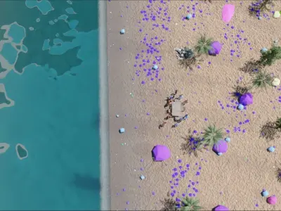 Realistic Beach with sea trees and rocks Low-poly 3D model