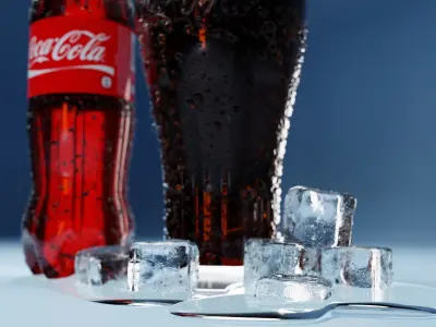 Coca Cola bottle and glass 3D model