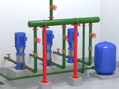 Water pumps system 3D model