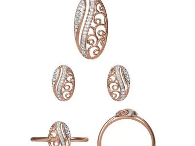 Light wt Ring Earrings Pendant set stl jcd 1-render details 3D print model 5