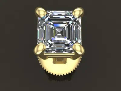 SQUARE EMERALD CUT 4 PRONG SOLITAIRE EARRING 5MM 3D print model