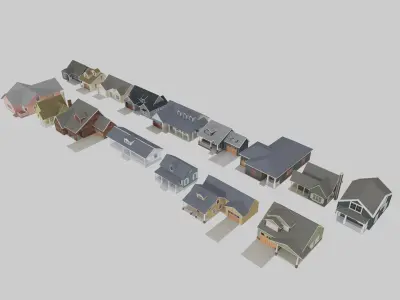  House Of Set 16 Low Poly 3D Model Houses 