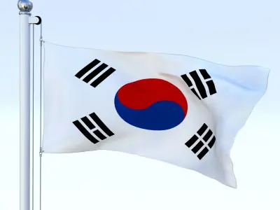 Animated South Korea Flag Low-poly 3D model