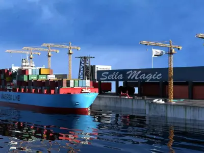 Shipyard container ship Cargo port 3D model