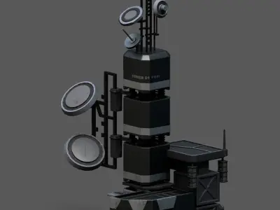 Scifi tower station building exterior futuristic  Low-poly 3D model