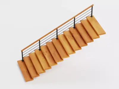 Straight Staircase V1 - Wooden Interior Stairs Low-poly 3D model