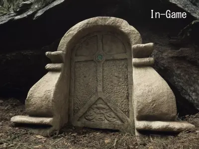 SandStone Door with Ornaments Low-poly 3D model