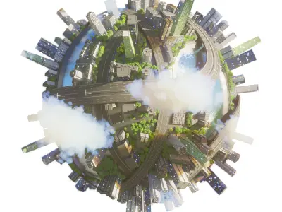City planet scene Corona renderer 3D model