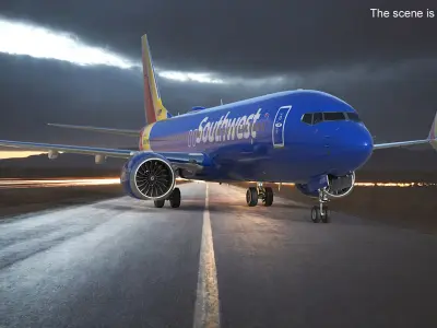  Southwest Airlines Boeing 737 Max 8 Rigged for Cinema 4D 