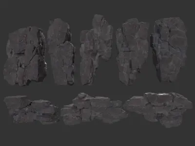 High poly Black Modular Rock 230702 3D model