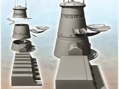 Round futuristic building with large hanging canvas canopy 2 - F 3D print model